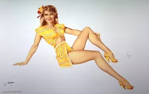 Impresión firmada a mano Alberto VARGAS 11" X 17": Pin-Up en amarillo - Imagen 1 de 3