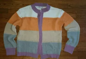 Damen Miss Look Gestreift Zopfmuster Offen Pullover Cardigan Langarm Medium - Bild 1 von 5