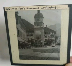 Denkmal Wilhelm Tell Altdorf Schweiz Antik Glas Laterne Dia - Bild 1 von 9