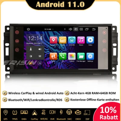 64GB DAB+Android 11.0 Autoradio GPS SWC Jeep Compass Wrangler Commander Chrysler - Bild 1 von 4