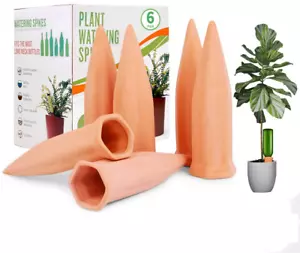 6 Pack Terracotta Plant Watering Stakes, Automatic Self-Watering Garden Spikes - Picture 1 of 12