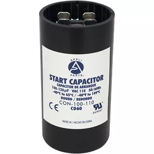 Appli Parts motor start capacitor 100-120 Mfd (microfarads) uF 110-125 VAC unive - Picture 1 of 8