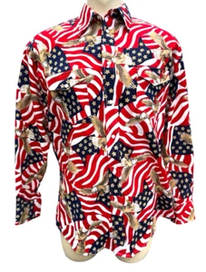 Vintage Rough Rider by Circle T Rodeo Shirt American Flag Eagle Snap Button USA - Picture 1 of 11