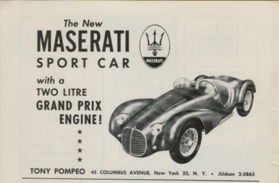 1953 Maserati Sport Car Two Litre Grand Prix Engine Italian Vintage Print Ad - Image 1 of 2