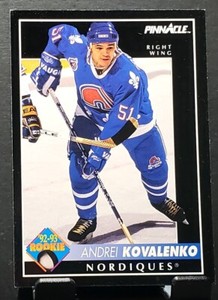 1992 Pinnacle #395 Andrei Kovalenko RC NORDIQUES Rookie Hockey card🏒VG/EX