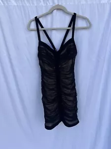 Revolve Bcbgmaxazria Keylene Dress Ruched Sleeveless Black V-Neck Cocktail Small - Picture 1 of 6