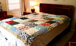 Vintage TWIN 68x82 Mid Century Modern MCM Hand Sewn Quilt OOAK retro FABRIC mint - Picture 1 of 14