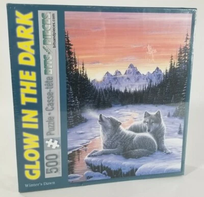 Puzzle Bits and Pieces 1000 Piece Glow in the Dark Winter's Dawn Wolf 20" x 27" - Image 1 of 4