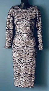 Dress The Population Sequin Metallic Black & Silver Long Sleeve Dress Sexy NWT! - Picture 1 of 16