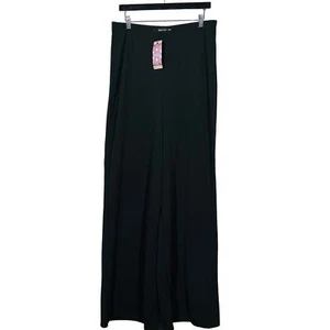 NEW! Boohoo High Waist Crepe Wide Leg Pant Trouser Black Career Casual - 14 - Picture 1 of 4