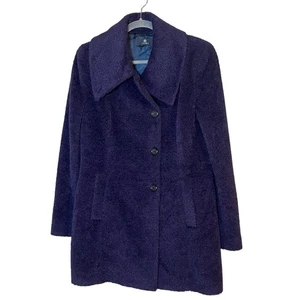 Tumi Alpaca Wool Button Front Textured Collared Peacoat Coat Eggplant Purple M - Picture 1 of 8