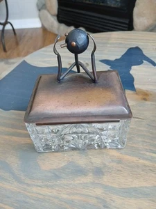 Vintage Clear Glass Trinket Dish with Whimsical Copper Cover - Picture 1 of 16