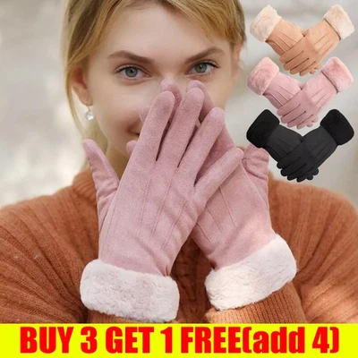 Ladies Winter Gloves Touch Screen Fleece Suede Warm Soft Women Fur Lined Thermal - Image 1 of 4