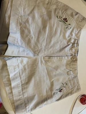 Pantalones Cortos Vintage Caqui Boho Bordados Flores Mujer Talla 6 Foto 1 de 4