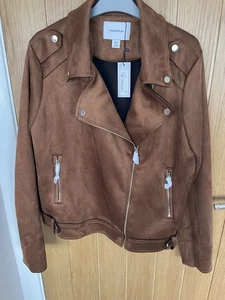 Ladies Principles Faux Suede Dark Tan Short Jacket Size 16 Brand New - Picture 1 of 4