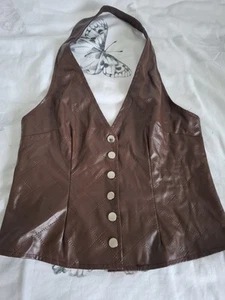 Halter Neck Brown Faux Leather Strapless Top Size 12 - Picture 1 of 3