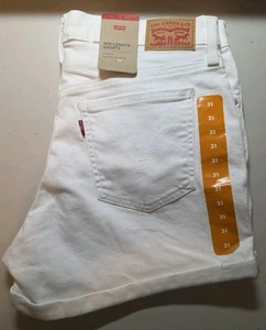 LEVI'S Women's White Mid Length Shorts Size 31- NWT - Picture 1 of 5