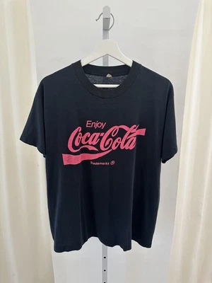 Vintage Coca Cola 80's Single Stitch Screen Stars T-Shirt Black Sz XL Faded Pink - Image 1 of 3