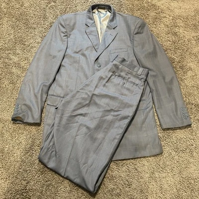 Vicci Uomo Suit Mens 44L 38W Blue Italian Design Blazer Jacket Pants Set Check - Image 1 of 4