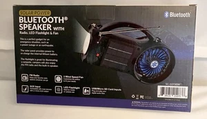 Solar Power Bluetooth Lautsprecher ~ FM Radio ~ LED Taschenlampe ~ Ventilator ~ Wiederaufladbar Neu im Karton - Bild 1 von 3