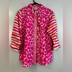 NEU Gretchen Scott Rock Garden Boyfriend-Shirt rosa Animal-Print/gestreift Large - Bild 1 von 12