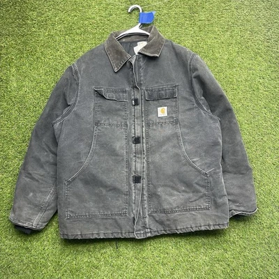 Carhartt Work Jacket Mens XL Black Union Made Distressed Quilt Lined C26CHT - Image 1 of 4