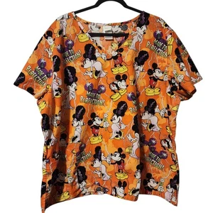 Disney 3 Pocket Orange Halloween Mickey Minnie Scrub Top Size 3X - Picture 1 of 10