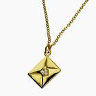 Yellow Gold Envelope Pendant Necklace Cubic Zirconia Gold on Silver 19 Inch