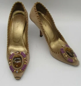 Prada beige suede peep toe stone heels sz 36.5 - Picture 1 of 12