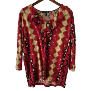 RALPH LAUREN Women's Sz 2XL Ruffled Southwestern Aztec Print Top - Picture 1 of 2