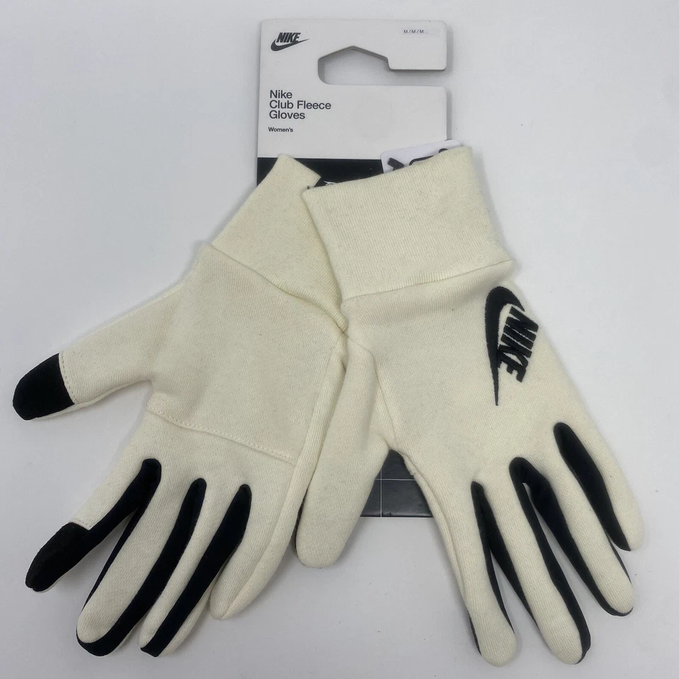 Nike Club Fleece Gloves Womens Size M Warm Touchscreen Winter Soft White Black