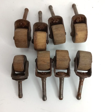 ANTIQUE WOODEN CASTERS / WHEELS ~ Lot of 8 Cover