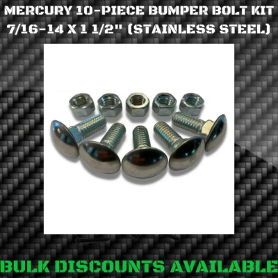 Mercury Car Truck Front Rear Chrome Bumper Body Bolts 7/16-14 X 1 1/2" Stainless - Image 1 of 3