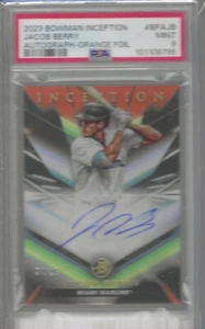JACOB BERRY 2023 BOWMAN INCEPTION ARANCIONE FOIL PROSPECT AUTO /25 PSA 9 POP 1/1 - Foto 1 di 2