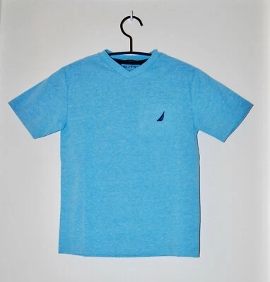 NWT Nautica Big Boys Ocean Heather Blue V-Neck SS Logo T-Shirt sz M 10-12 - Image 1 of 4