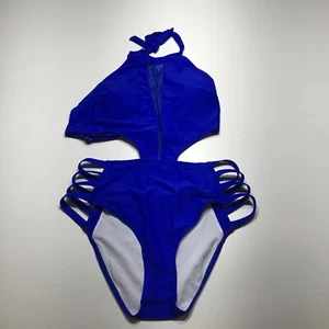Tempt Me Swimsuit Womens XL Sexy Blue One Piece Hollow Out High Waisted Backless - Picture 1 of 12