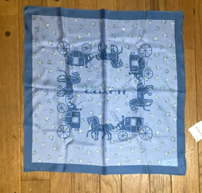 Новый с Ярлыками тренер лошадь и коляска небесно-голубой печать цветочный бандана шарф шелк - Изображение 1 из 2