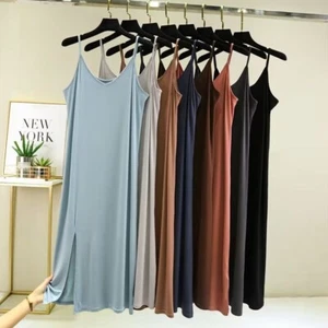 Women Modal Cotton Sleeveless Nightgown Sling Sleep Dress Casual Sleepwear - Picture 1 of 22