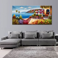 Hand-painted Art Oil Painting Abstract Wall Decor Canvas，Mediterranea (No Frame)