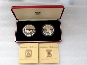 1976 Pakistan 100 and 150 Rupees Crocodile & Pheasant Silver Coins Proof Cased - Picture 1 of 6