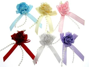 Carnation Satin Ribbon Bows with Pearl String Stamens & Tails - 5 x Bows - 53415 - Picture 1 of 12