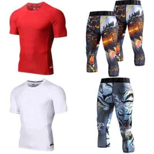 LAFROI Men s Compression Baselayer T- shirt and Fit 3/4 Tights Legging - Picture 1 of 24