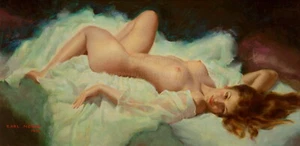EARL MORAN Pin-up Art Poster or Rolled Canvas Print SEXY RECLINING GIRL #EM77 - Picture 1 of 1