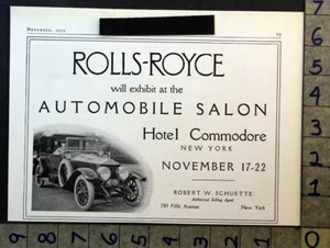 1919 AUTOMOBILE SALON CAR SHOW HOTEL COMMODORE ROLLS ROYCE NEW YORK AD FC8502 - Picture 1 of 1