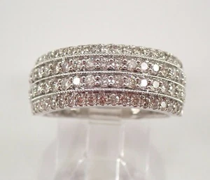 White Gold Diamond Wedding Ring Anniversary Multi Row Bridal Band - Picture 1 of 7