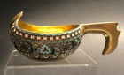 Antique Imperial Russian 84 Gilded Enameled Silver Kovsh (Ovchinnikov)