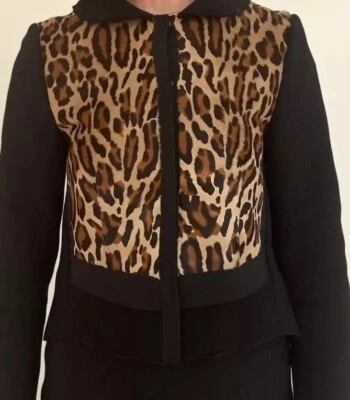 Alberta Ferretti 黑色豹纹牛皮夹克,尺寸 4 — 第 1/4 张图片
