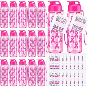 15 Pcs Breast Cancer Awareness Gift Plastic Cup with Pink Ribbon 17oz Sport W... - Picture 1 of 7