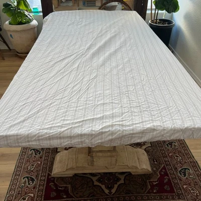 Threshold Queen Sheet Set Flat Sheet Fitted Sheet 100% Cotton Pewter Stripe - Image 1 of 4