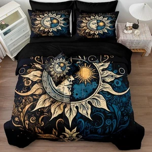 Sun and Moon Comforter Set Black Boho Bedding Set Celestial Galaxy Starry Spa... - Picture 1 of 9